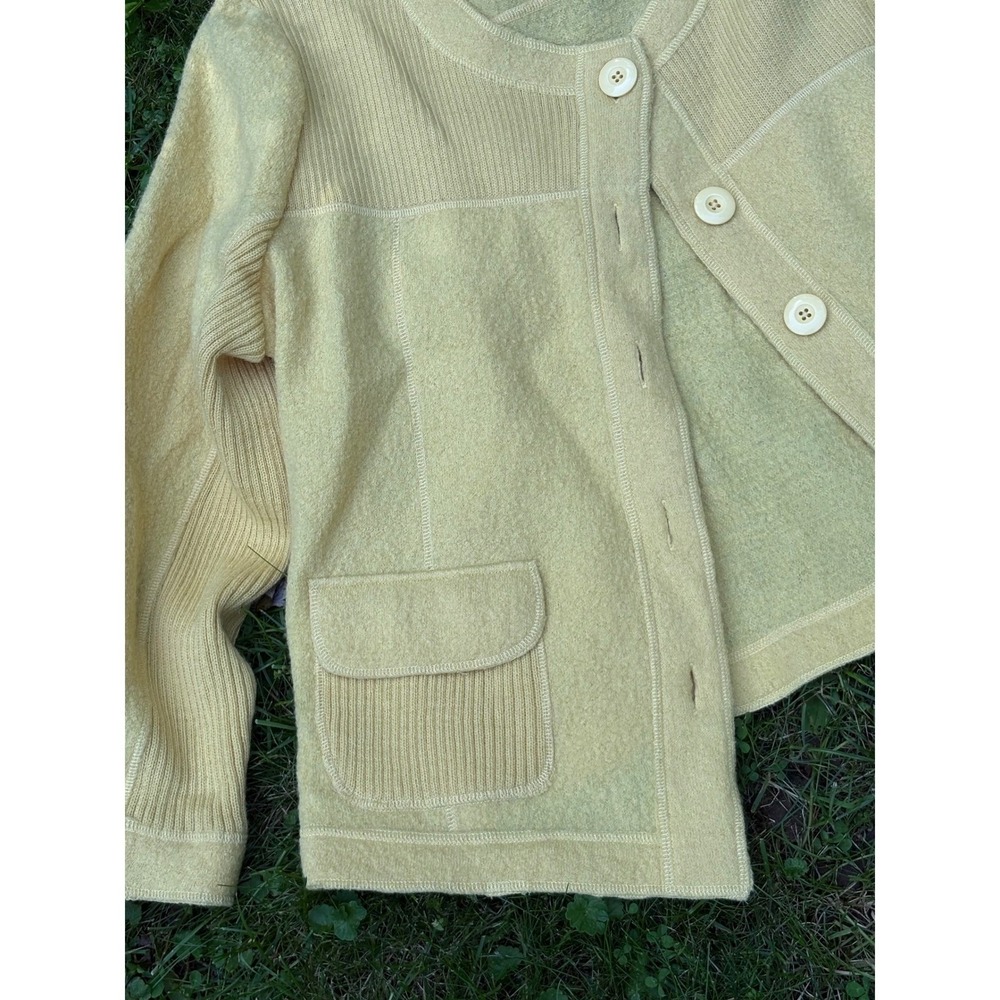 Vintage 100% Wool Butter Yellow Cardigan Sweater Womens Cottagecore - Picture 2 of 6
